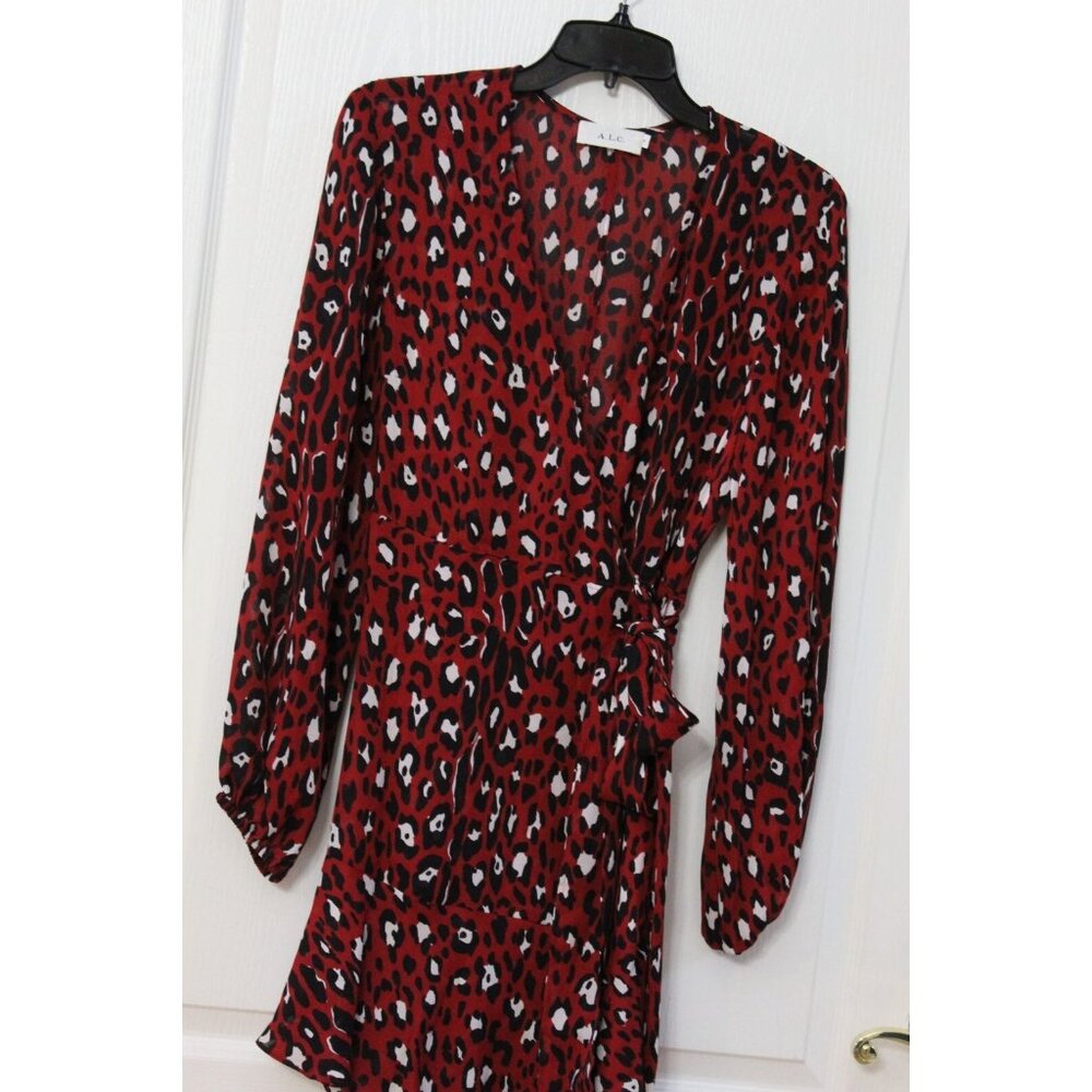 A.L.C. Michaela Silk Wrap Dress in Red Leopard Size 4
